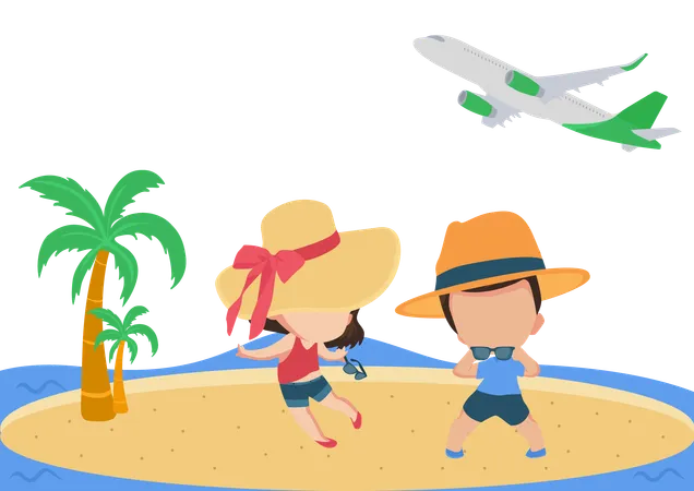 Chibi Travel To Beach Illustration