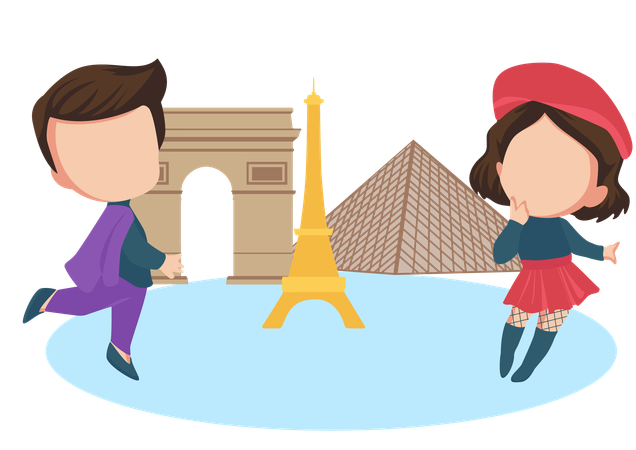 Couple travel to Paris  Illustration