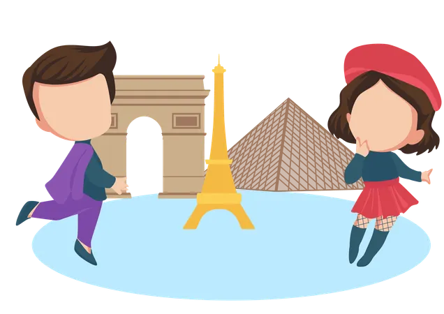 Chibi Travel To Paris Illustration