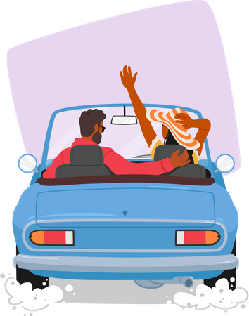 Couple Traveling By Car On Road Trip  Illustration