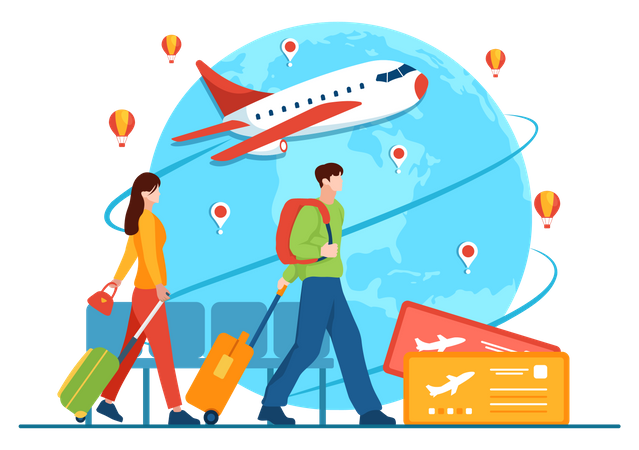 Couple traveling by flight  Illustration