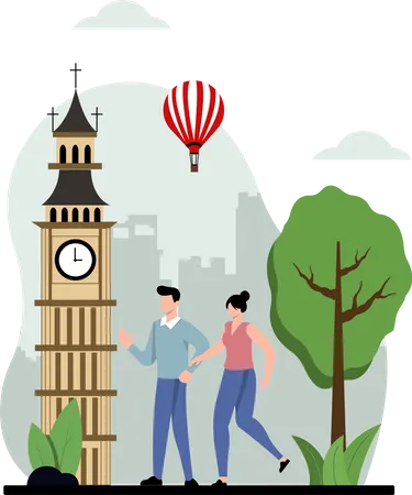 Couple traveling in london  Illustration