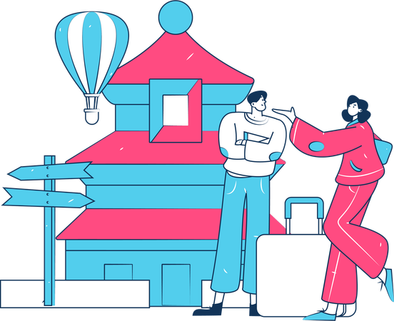 Couple travelling at china  Illustration