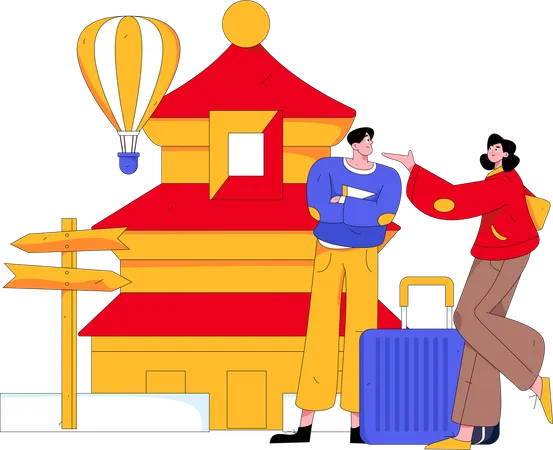 Couple travelling at china  Illustration