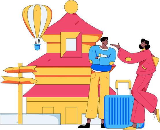 Couple travelling at china  Illustration