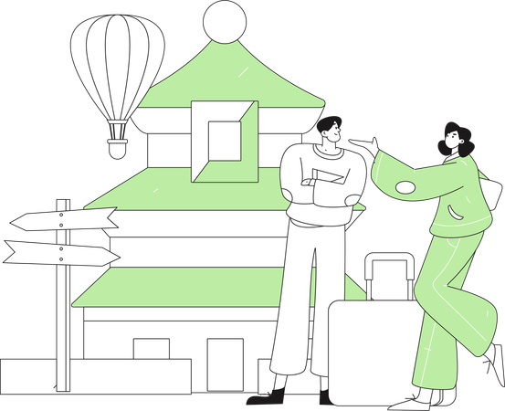 Couple travelling at china  Illustration