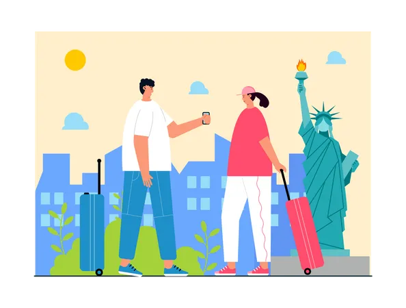 Couple travelling in new york  Illustration