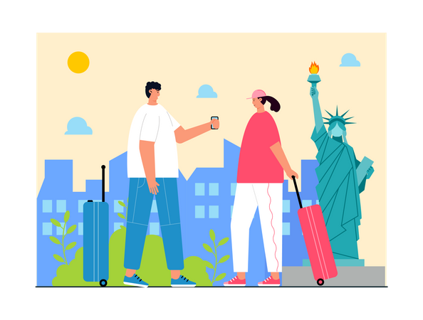 Couple travelling in new york  Illustration