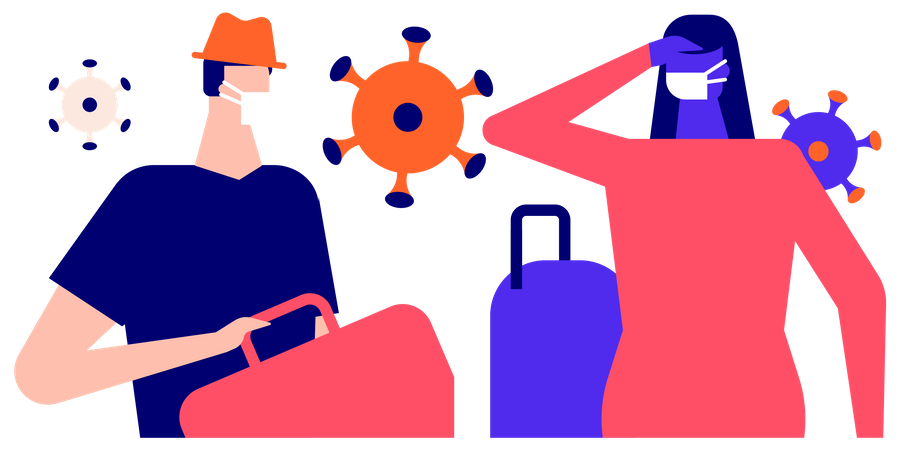 Couple travelling in pandemic Illustration