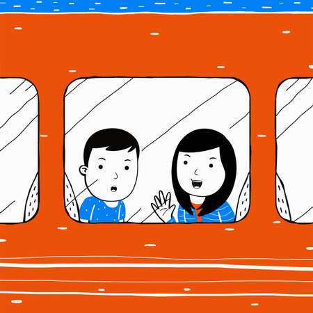 Couple travelling in subway  Illustration