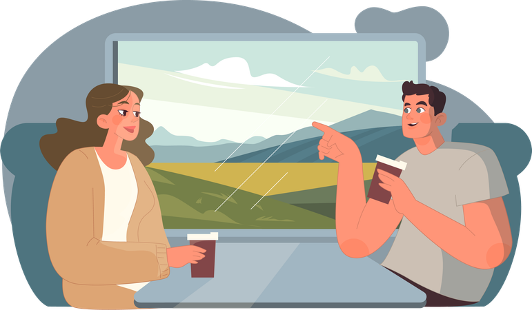 Couple travelling in train  Illustration