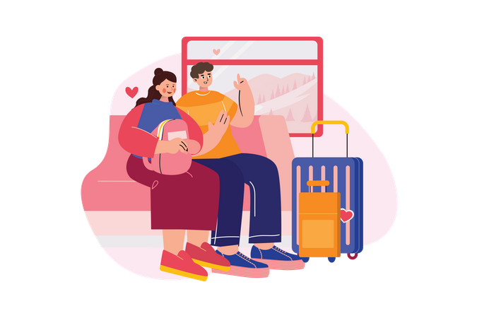 Couple travelling on Valentine’s Day  Illustration
