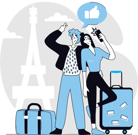 Couple travelling to Eiffel Tower  Illustration