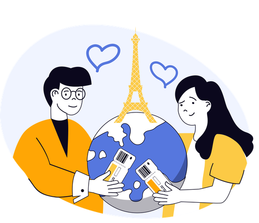 Couple travelling to Paris  Illustration