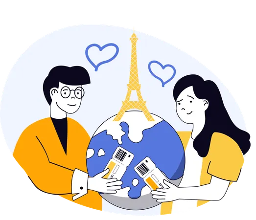 Couple travelling to Paris  Illustration