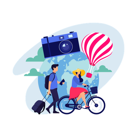 Couple Travelling Together  Illustration