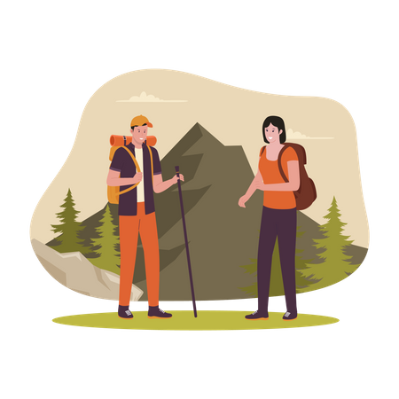 Couple trekking on mountain  Illustration