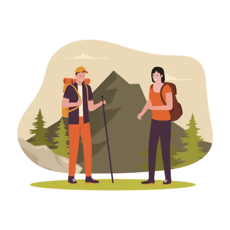 Couple trekking on mountain  Illustration