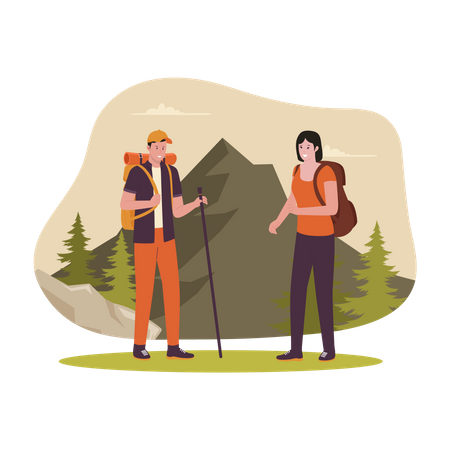 Couple trekking on mountain  일러스트레이션