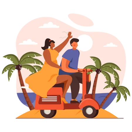 Couple sur scooter  Illustration