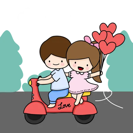 Couple sur scooter  Illustration