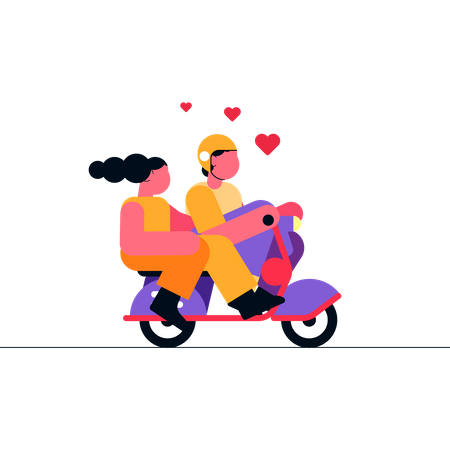 Couple sur scooter  Illustration