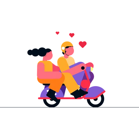 Couple sur scooter  Illustration