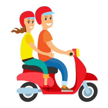 Couple sur scooter  Illustration