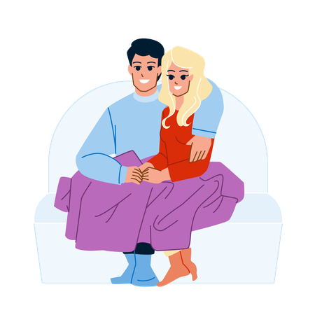 Couple under blanket and watching tv  Illustration
