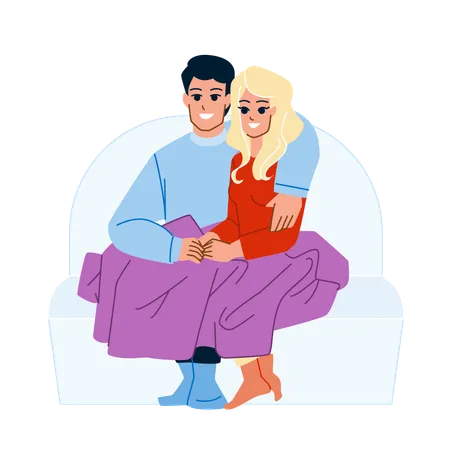 Couple Watching Tv Vector Home Television Sofa Man Woman Couch Movie Couple Watching Tv Character People Flat Cartoon Illustration Illustration