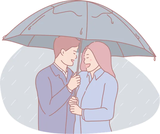 Couple Under Umbrella  Illustration