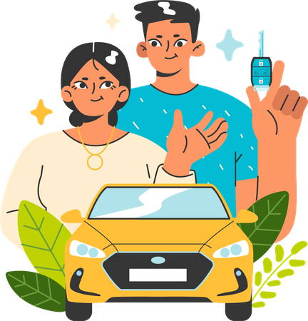 Couple uses smart car  Illustration