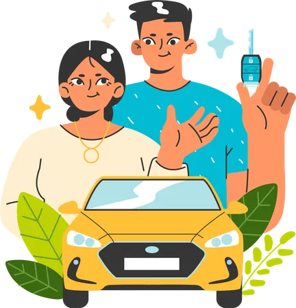 Couple uses smart car  Illustration