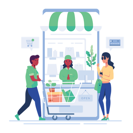 Couple using card for checkout payment  Illustration
