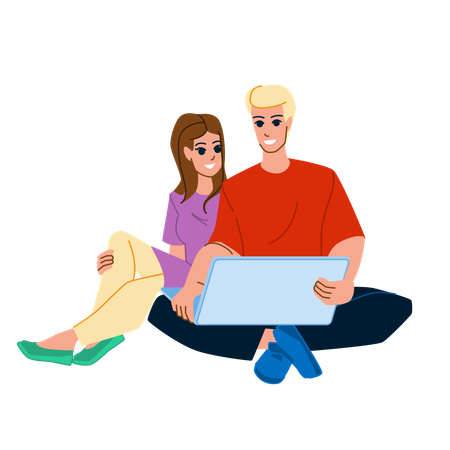 Couple using computer  Illustration