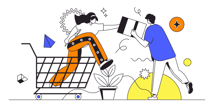 Couple using e-commerce service  Illustration