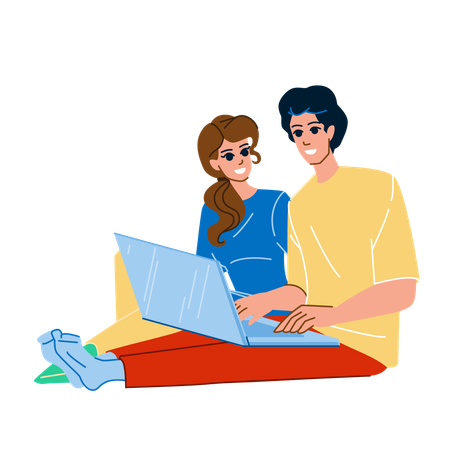 Couple using laptop  イラスト