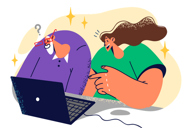 Couple using laptop Illustration