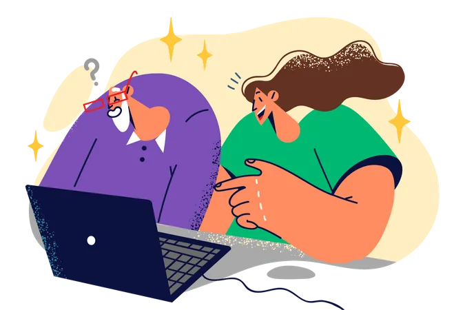 Couple using laptop Illustration