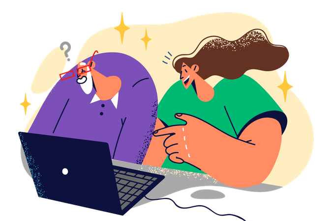 Couple using laptop  Illustration