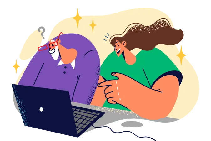 Couple using laptop  Illustration