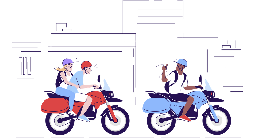 Couple using local transport with guide Illustration