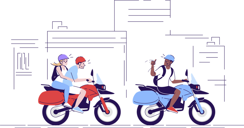 Couple using local transport with guide  イラスト