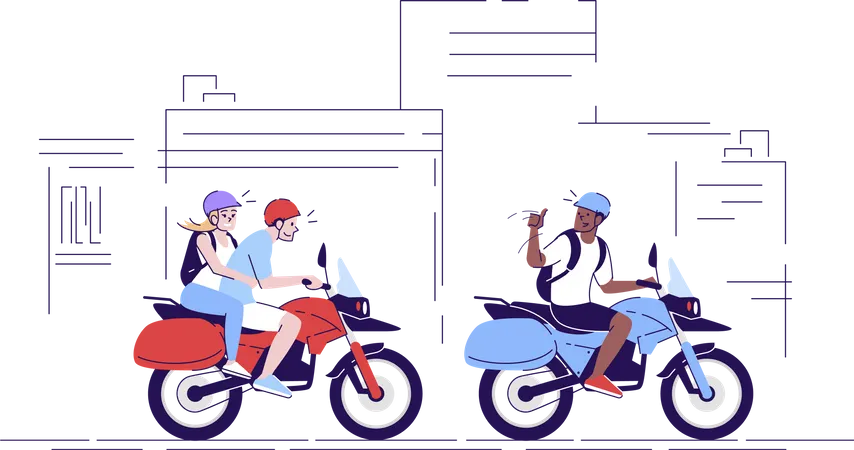 Couple using local transport with guide Illustration