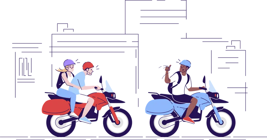 Couple using local transport with guide  Illustration