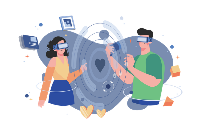 Couple using metaverse  Illustration