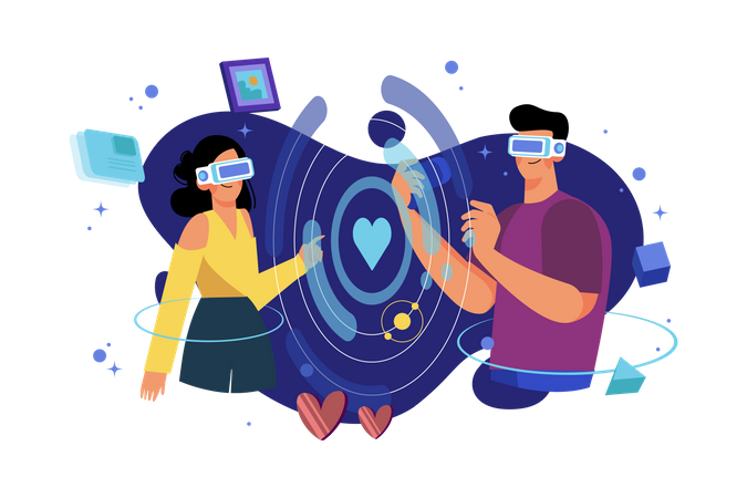 Couple using metaverse  일러스트레이션