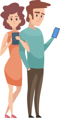 Couple using mobile Illustration