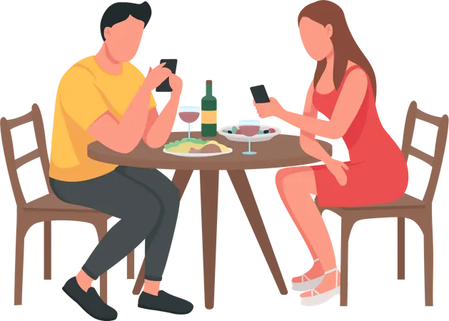 Couple Using Mobile during Date  Illustration