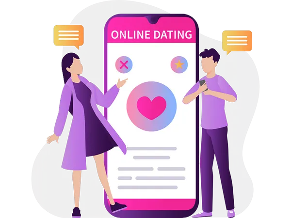 Couple using online dating app  Illustration